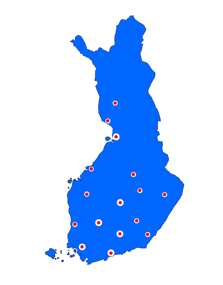 Kodinkoneasennukset eri puolille Suomea